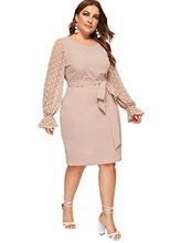 Load image into Gallery viewer, SheIn Women's Plus Elegant Dot Mesh Contrast Bell Sleeve Stretchy Bodycon Pencil Dress Dusty Pink 0X-Large
