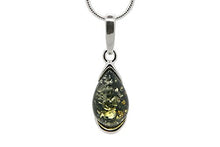 Load image into Gallery viewer, 925 Sterling Silver Teardrop Necklace with Natural Baltic Green Amber. Gemstone Pendant for Girls, Teens, Women. 20" Snake Chain Included
