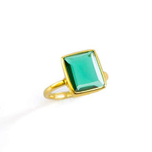 Load image into Gallery viewer, Rectangular Green Tourmaline ring, stackable ring, Vermeil Gold or sterling silver, bezel set ring, oval ring, Dark green gemstone ring, October Birthstone ring
