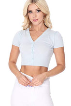 Load image into Gallery viewer, YEMAK Women's Cropped Bolero Cardigan – Short Sleeve V-Neck Basic Classic Casual Button Down Knit Soft Sweater Knitted Top HB2137-LIL-S Lilac
