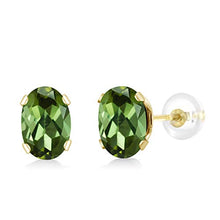 Load image into Gallery viewer, Gem Stone King 1.00 Ct Oval 6x4mm Green Tourmaline 10K Yellow Gold Stud Earrings
