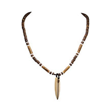 Load image into Gallery viewer, BlueRica Wood Surfboard Pendant on Brown Coconut Beads Necklace
