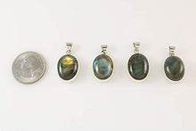 Load image into Gallery viewer, Sterling Silver 925 Oval Blue-Green Natural Labradorite Pendant Necklace 20 inches Chain - Elegant Gift Box
