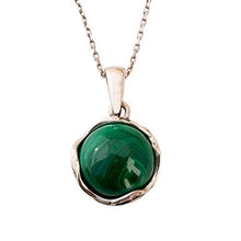 Load image into Gallery viewer, 925 Sterling Silver Malachite Necklace - Dainty 12mm Natural Stone, Genuine Dark Green Malachite Gemstone Pendant, Delicate Handmade Vintage Antique Everyday Jewel for Classy Women
