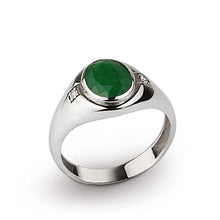 Load image into Gallery viewer, Blake’s 14K Solid White Gold Ring for Men with Green Emerald and 2 Diamond Accents, Men Fine Jewelry for Dad Men Gifts for Him, Men’s Jewelry (Size 5-15)

