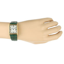 Load image into Gallery viewer, Peugeot Women's 14K Gold Plated Tank Leather Dress Watch with Roman Numerals Dial, Green
