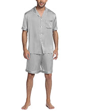 Load image into Gallery viewer, Ekouaer Men's Short Sleeve Pajama Set Satin Sleepwear with Pockets Loose Sleep Loungewear 2 Pieces Summer Pjs Black

