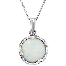 Load image into Gallery viewer, 925 Sterling Silver White Opal Necklace, Dainty 12mm Round Gemstone Pendant, October Birthstone Bridal Wedding Jewelry, Handmade Vintage Statement Jewel for Classy Brides and Women
