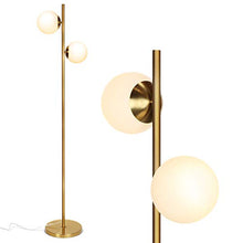 Load image into Gallery viewer, Brightech Sphere - Mid Century Modern 2 Globe Floor Lamp for Living Room Bright Lighting - Contemporary LED Standing Light for Bedrooms &amp; Offices - Gold/Antique Brass Indoor Pole Light
