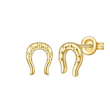 Load image into Gallery viewer, E 14K Gold Plated Horseshoe Stud Earrings for Women Girls, Hypoallergenic Small Gold Animal Stud Earring for Sensitive Ears
