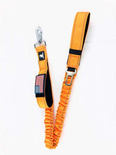 Load image into Gallery viewer, TACTICAL BUNGEE K9 DOG LEASH - 1.5" INCH WIDE DOG LEASHES FOR XL DOGS HEAVY DUTY NYLON ELASTIC STRETCH SHOCK ABSORBING MILITARY DOGS TRAINING LEASHES WITH REMOVABLE AMERICAN FLAG PATCH (ORANGE, SOLID)
