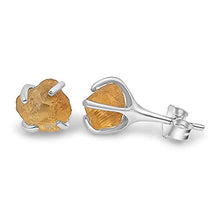 Load image into Gallery viewer, Natural raw citrine stud earrings with white gold over 925 sterling silver, 6 to 7mm rough genuine quality november birthstone gift for her, Uniquelan Jewelry (Citrine)
