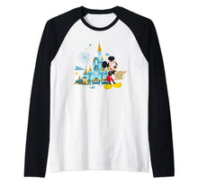 Load image into Gallery viewer, Walt Disney World 50th Anniversary Mickey Magic Castle Raglan Baseball Tee
