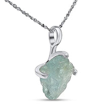 Load image into Gallery viewer, Natural raw aquamarine pendant chain necklace with white gold over 925 solid sterling silver, birthstone dainty solitaire gift for her, uniquelan jewelry (aquamarine)
