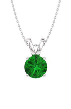 Load image into Gallery viewer, Diamondere Natural and Certified Emerald Solitaire Necklace in 14k White Gold | 0.40 Carat Pendant with Chain
