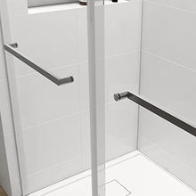 Load image into Gallery viewer, ATY Frameless Double Sliding Shower Door, Noiseless Shatterproof Bathroom Gate with Square Rail and 0.4" Tempered Glass and Buffer Function
