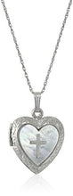 Load image into Gallery viewer, Amazon Collection Sterling Silver Heart and Mother-of-Pearl Heart and Cross Locket Necklace, 18''
