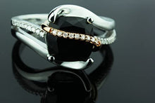 Load image into Gallery viewer, Heartland By Beverley Mitchell 10K Rose Gold with .925 Sterling Silver Cushion Cut Black Onyx &amp; Diamond Accented Faux Bypass Statement Ring (H-I Color, I2-I3 Clarity) - Size 7
