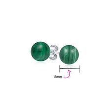 Load image into Gallery viewer, Simple Gemstone Green Malachite Round Ball Stud Earrings For Women 925 Sterling Silver 8MM
