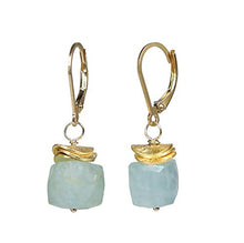 Load image into Gallery viewer, Aquamarine Cube Earrings -Aquamarine Gemstone Drop Earring- Women's Jewelry Gift Idea- March Birthstone
