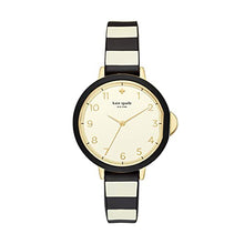 Load image into Gallery viewer, Kate Spade New York Women's Park Row Quartz Metal and Silicone Watch, Color: Black/Gold, Stripes (Model: KSW1313)
