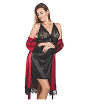 Load image into Gallery viewer, THIST Womens Sexy Chemise French Floral Lace Cami Pajamas VS Babydoll Comfy Nightie Satin Sleepwear Nightdress 5 PCS Robe SET (Burgundy, Medium)
