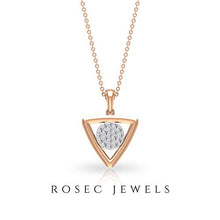 Load image into Gallery viewer, Minimalist Triangle Pendant, SGL Certified 0.22Ct Diamond Cluster Pendant, Stackable Bridesmaid Necklace, Mixed Metal Drop Pendant, Geometric Pendant 18K Rose Gold With Chain
