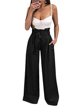 Load image into Gallery viewer, Ybenlow Womens High Waisted Palazzo Pants Wide Leg Stretch Trouser Pant Belted with Pockets (Large, Black)
