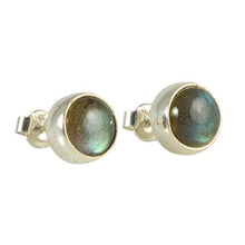 Load image into Gallery viewer, Sterling Silver 925 Natural Green-Blue 8mm Labradorite Round Stud Earrings - Labradorescence Effect
