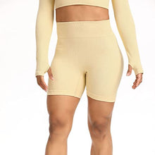 Load image into Gallery viewer, Aniywn Women's High Waist Skinny Sports Biker Shorts Solid Rib Knit Workout Running Seamless Yoga Shorts Gym Pants Beige
