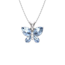 Load image into Gallery viewer, Diamondere Natural and Certified Aquamarine and Diamond Butterfly Petite Necklace in Sterling Silver | 1.04 Carat Pendant with Chain
