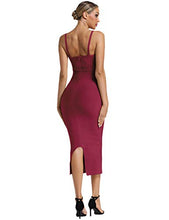 Load image into Gallery viewer, UONBOX Women's Strappy Sleeveless Bottom Slitted Plain Party Bodycon Bandage Dress Wine S
