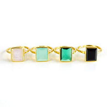 Load image into Gallery viewer, Rectangular Green Tourmaline ring, stackable ring, Vermeil Gold or sterling silver, bezel set ring, oval ring, Dark green gemstone ring, October Birthstone ring
