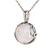 Load image into Gallery viewer, 925 Sterling Silver Natural Moonstone Necklace - 14mm White Iridescent Round Gemstone Pendant, June Gemini Birthstone Birthday Present - Unique Handmade Artisan Jewelry, Vintage Style Gift for Women
