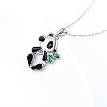 Load image into Gallery viewer, S925 Sterling Silver Lovely Panda Eat Bamboo Pendant Necklace
