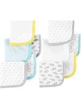 Load image into Gallery viewer, Simple Joys by Carter's Unisex Babies' Washcloth Set, Pack of 10, White, Elephants/Dots, One Size
