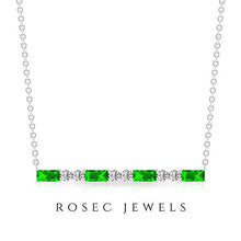 Load image into Gallery viewer, 0.61 CT Baguette Emerald Certified Diamond Bar Charm Pendant, Women Stacking May Birthstone Vintage Necklaces, Gold Engraved Bridal Layering Necklaces 10K Yellow Gold With Chain
