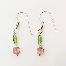 Load image into Gallery viewer, Dainty Pink Green Tourmaline Beads Earrings with Sterling Silver Findings 1.50" Jewelry Gift for her
