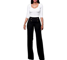 Load image into Gallery viewer, LKOUS Women's Stretchy High Waisted Wide Leg Button-Down Pants, Black, XLarge
