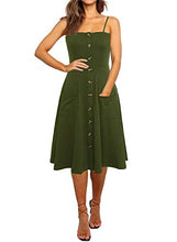 Load image into Gallery viewer, Berydress Women's Casual Beach Summer Dresses Solid Cotton Flattering A-Line Spaghetti Strap Button Down Midi Sundress (S, 6106-Teal)
