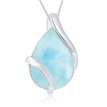 Load image into Gallery viewer, Sterling Silver Natural Larimar Pear-Shaped Designed 18" Pendant Necklace
