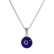Load image into Gallery viewer, Silver Evil Eye Necklace with BLUE Glass Evil Eye Charm - 925 Sterling Silver 19 Inch Box Chain
