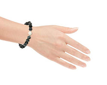 Load image into Gallery viewer, Genuine Semi-Precious Snowflake Obsidian Round Bead Stretch Bracelet with White Freshwater Cultured Pearl with Rhodium Plated Silver Accent, 6-1/2"
