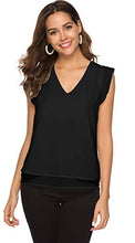 Load image into Gallery viewer, Women's Summer V Neck Tank Cap Sleeve Casual Flowy Chiffon Blouse Shirts Black S
