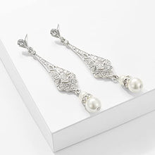 Load image into Gallery viewer, BABEYOND 1920s Vintage Wedding Pearl Dangle Drop Earrings Art Deco Gatsby Earrings (Style 5-Silver)
