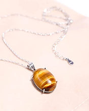 Load image into Gallery viewer, Jewever 925 Sterling Silver Necklace Inlay Genuine Tiger Eye Stone Pendant Crystal Chain Necklaces for Women Birthday Gifts Jewelry Chain (16"+2")
