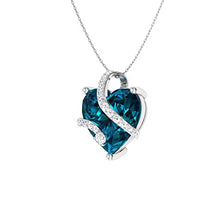 Load image into Gallery viewer, Diamondere Natural and Certified Heart Cut London Blue Topaz and Diamond Wrap Heart Petite Necklace in 14k White Gold | 1.68 Carat Pendant with Chain
