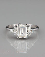 Load image into Gallery viewer, Emerald Cut Moissanite Engagement Ring | White Gold Engagement Ring set with 1ct C&amp;C F1 Moissanite and Diamonds
