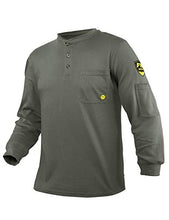 Load image into Gallery viewer, PTAHDUS Men's Flame Resistant Long Sleeve Henley Shirt, 7.1 Ounce 100% Cotton FR Workwear Clothing for Men (Grey, Small)
