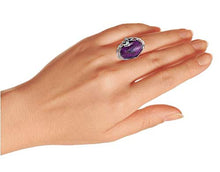 Load image into Gallery viewer, Large Oval Statement Stabilized Purple Turquoise Ring For Women 925 Sterling Silver
